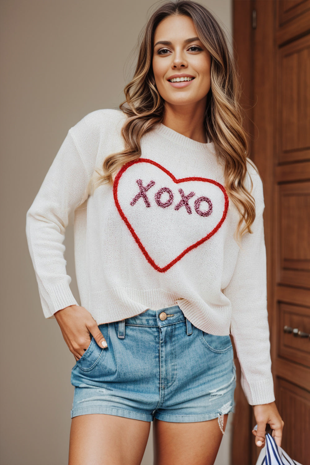 Outfit Flow - XOXO Round Neck Drop Shoulder Sweater