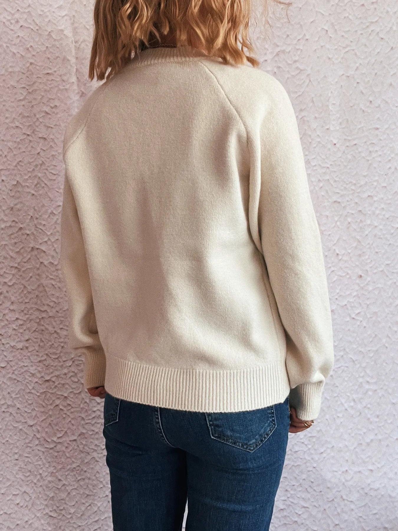 Button-Front Long Sleeve Sweater OutfitFlow