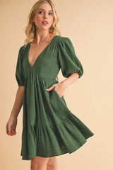 Tied Back Ruffled Short Sleeve Mini Dress OutfitFlow