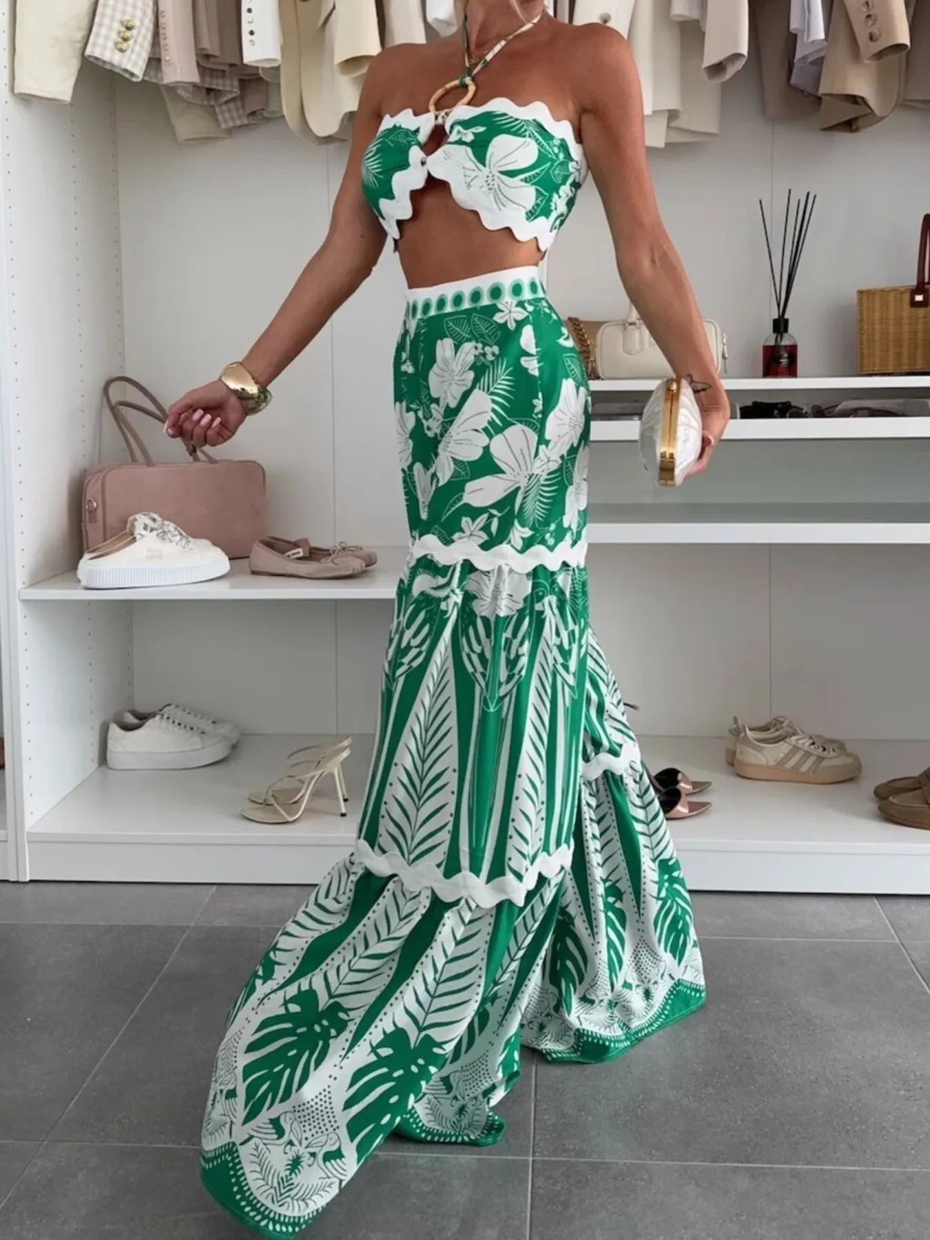 Printed Halter Neck Cami and Skirt Set OutfitFlow