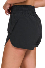 Zenana Windbreaker Smocked Waistband Running Shorts OutfitFlow