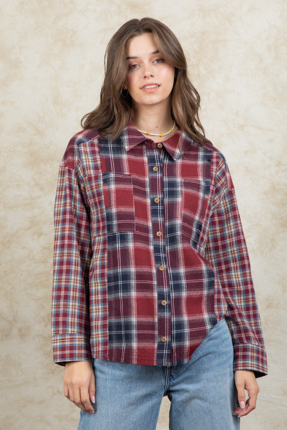 Outfit Flow - Plaid Collared Neck Button Up Long Sleeve Shirt