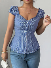 Striped Cap Sleeve Shirt OutfitFlow