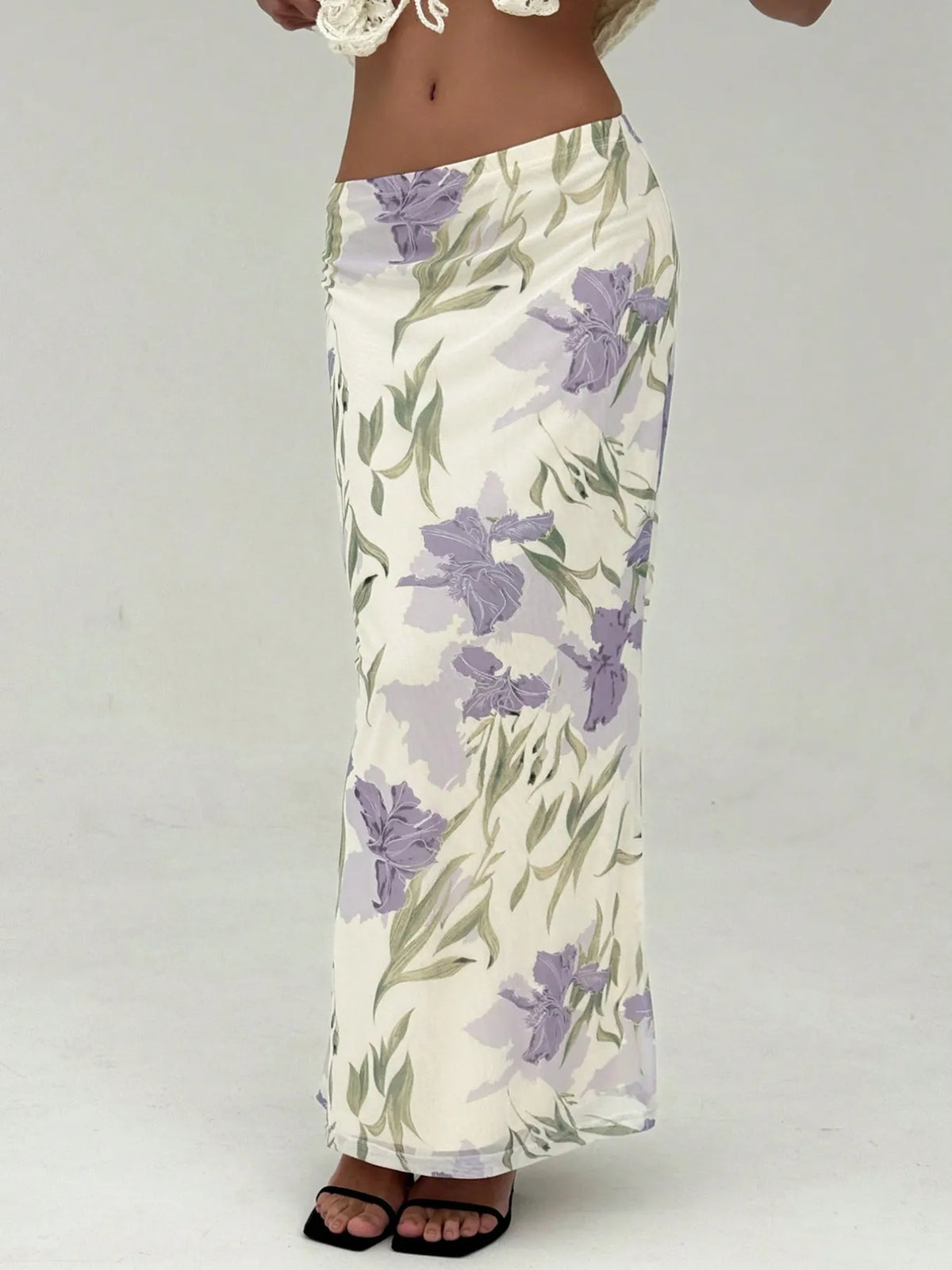 Floral Print Maxi Wrap Skirt Lilac OutfitFlow