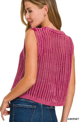 Zenana Acid Washed Fishnet Sweater Vest OutfitFlow