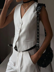V-Neck Vest and Pants Two-Piece Blazer Set OutfitFlow