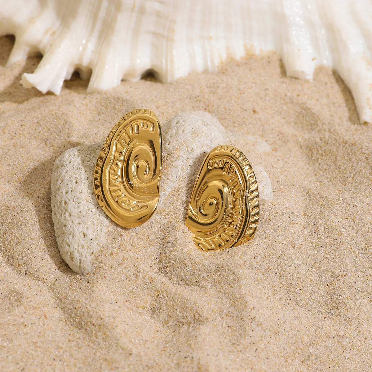 18K Gold-Plated Spiral Gold Stud Earrings OutfitFlow