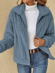 Full Size Zip-Up Long Sleeve Texture Jacket Plus Size Haze Blue OutfitFlow