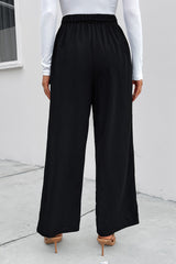 Outfit Flow - Perfee High Waist Ruched Tie Front Wide Leg Pants