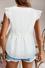 Ruffled Trim V Neck Flutter Flowy Top OutfitFlow