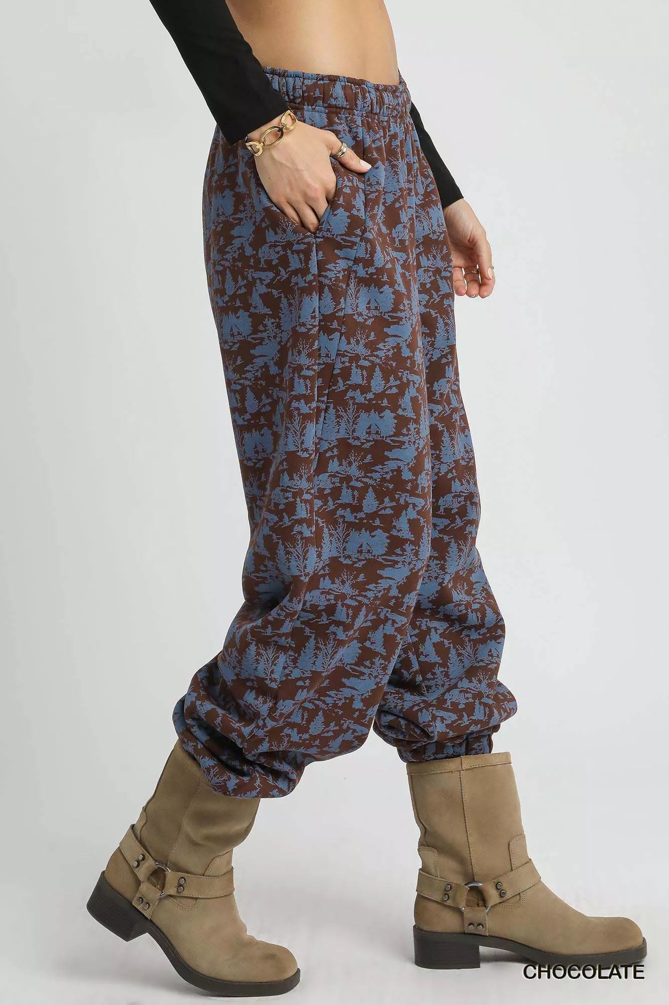 Umgee Scenic Print Casual Sweatpants OutfitFlow