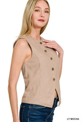 Zenana Linen Button Down Vest OutfitFlow