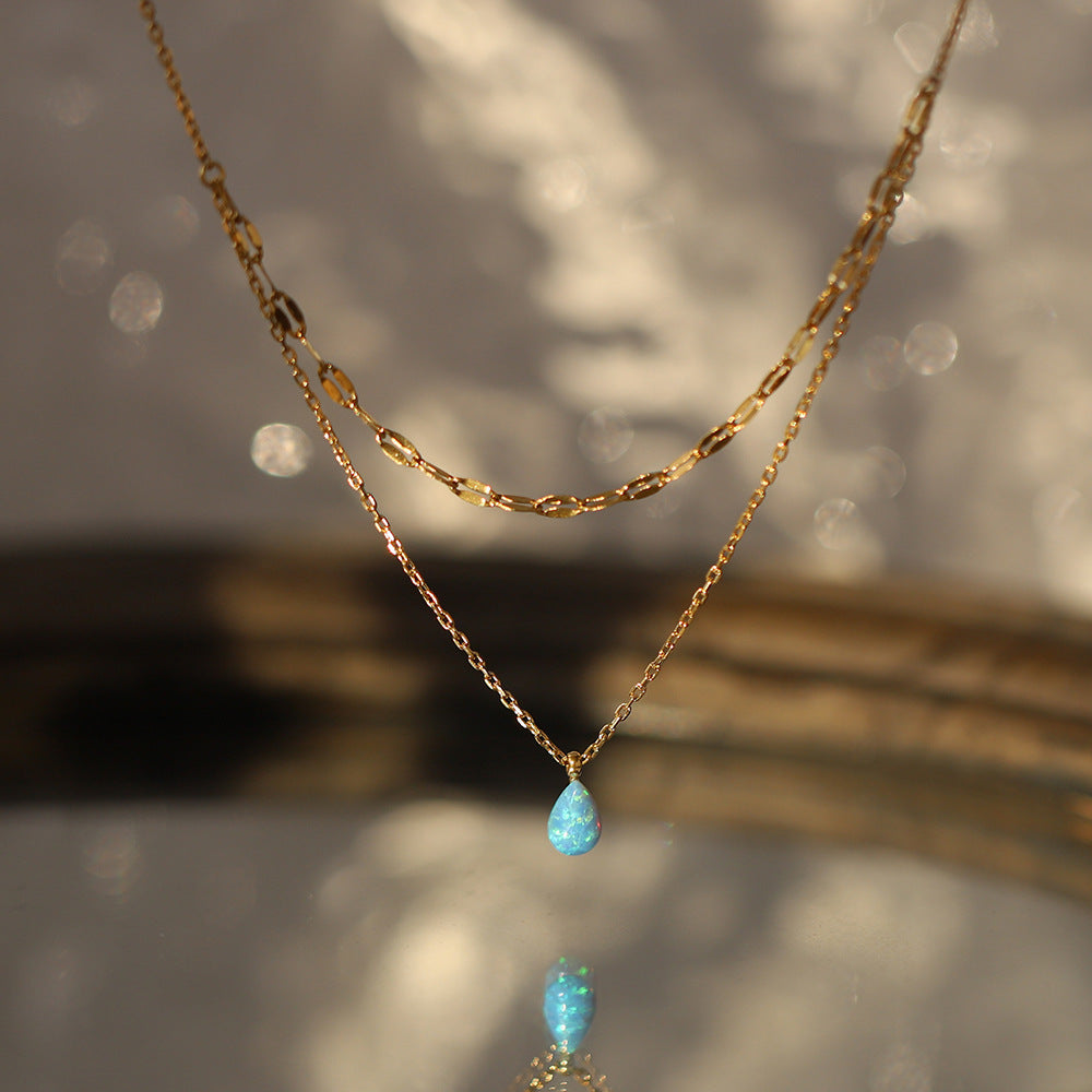 Outfit Flow - Stainless Steel Opal Pendant Necklace