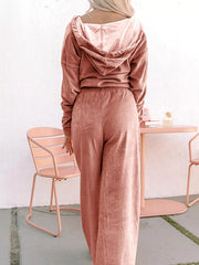 Zip Up Dropped Shoulder Hooded Top and Pants Set OutfitFlow