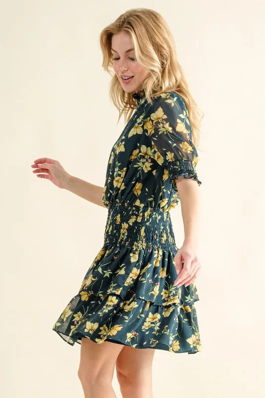 And The Why Floral Print Smocked Waist Mini Dress OutfitFlow