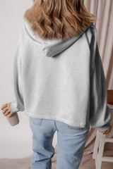 Pocketed Half Zip Dropped Shoulder Hoodie OutfitFlow