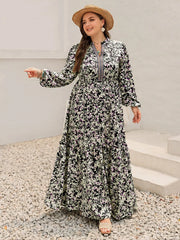Plus Size Floral Print Long Sleeve Tiered Maxi Dress Trendsi