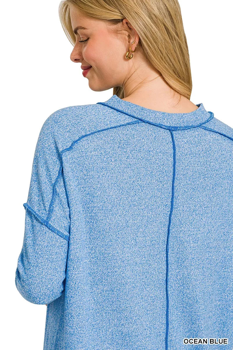 Zenana Full Size Melange Hacci Exposed Seam Hi-low Tee Plus Size OutfitFlow