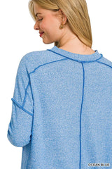 Zenana Full Size Melange Hacci Exposed Seam Hi-low Tee Plus Size OutfitFlow
