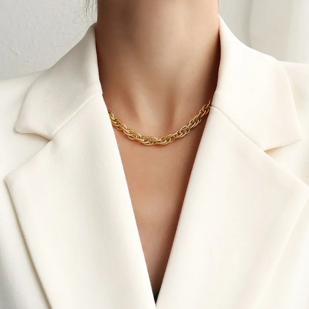 Titanium Steel Chain Necklace Gold One Size OutfitFlow
