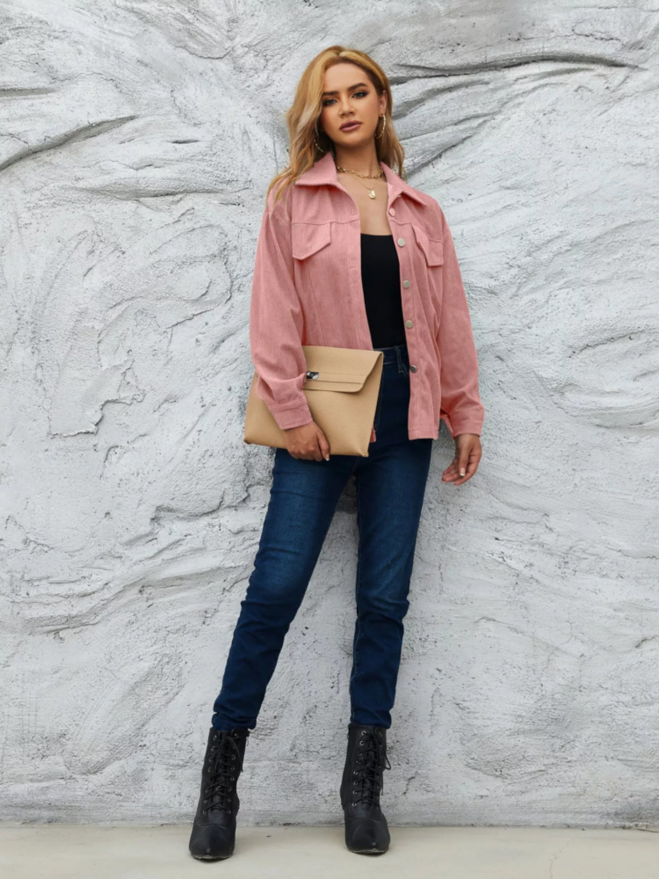 Casual Corduroy Button-Down Jacket OutfitFlow