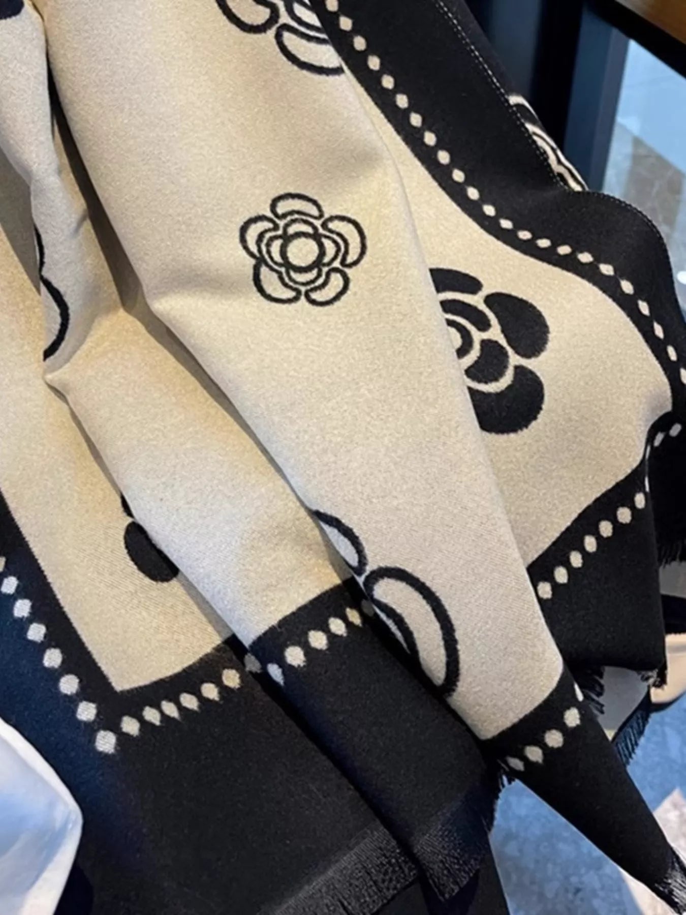 Floral Pattern Raw Hem Scarf OutfitFlow