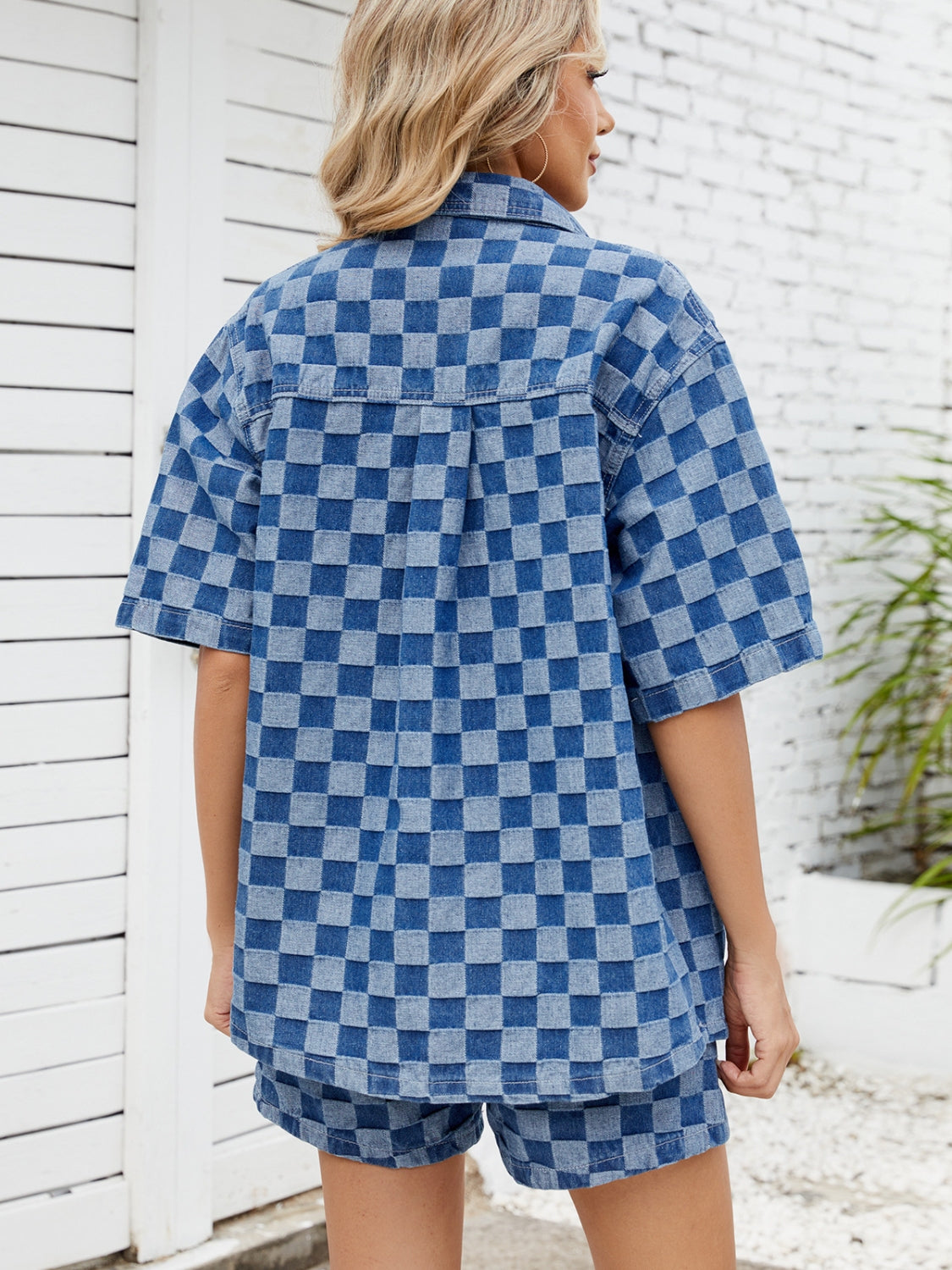 Checkered Shirt and Shorts Denim Set OutfitFlow