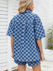 Checkered Shirt and Shorts Denim Set OutfitFlow