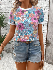 Outfit Flow - Floral Round Neck Short Sleeve T-Shirt