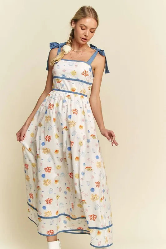 Davi & Dani Denim Binding Detail Smocking Summer Maxi Dress OutfitFlow