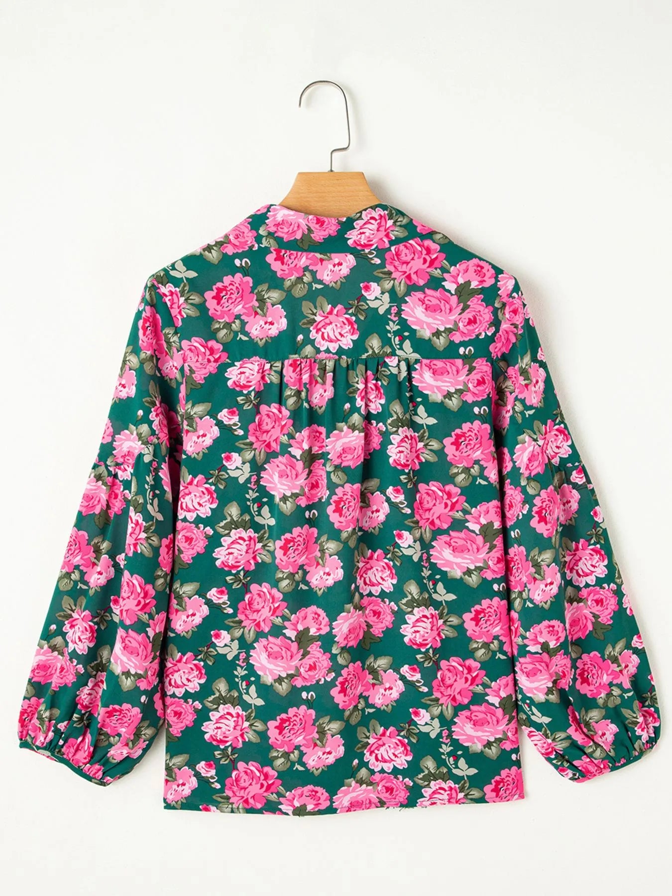Floral Printed Tied Collar Puff Sleeve Blouse OutfitFlow