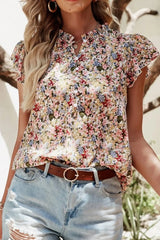 Floral Print Ruffle Cap Sleeve Blouse Floral OutfitFlow