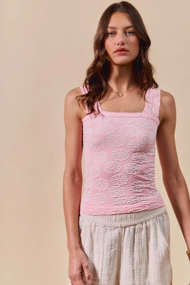 SO ME Two Tone Floral Seamless Tank Top OutfitFlow