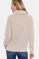 Outfit Flow - Zenana Half Zip Long Sleeve Sweater