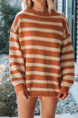 Striped Oversized Dropped Shoulder Sweater OutfitFlow