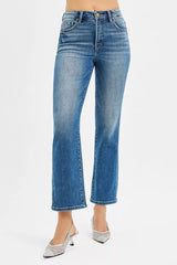 RISEN Tummy Control High Rise Crop Straight Jeans OutfitFlow