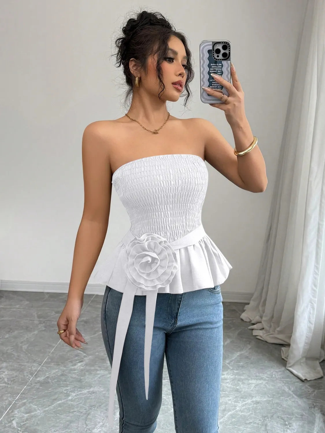 Flower Smocked Tube Top OutfitFlow