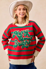 BiBi Christmas Theme Stripe Knit Top RED HUNTER OutfitFlow