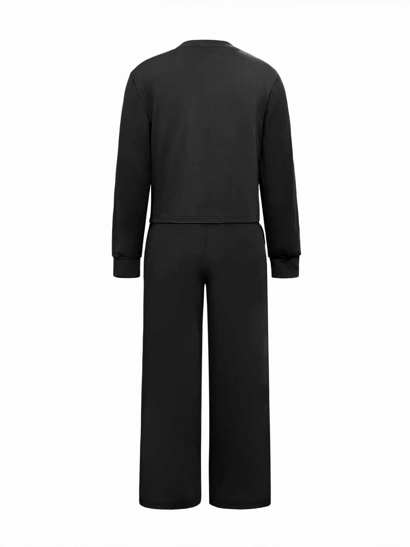 Solid Color Long Sleeve Top & Wide Leg Pants Set OutfitFlow