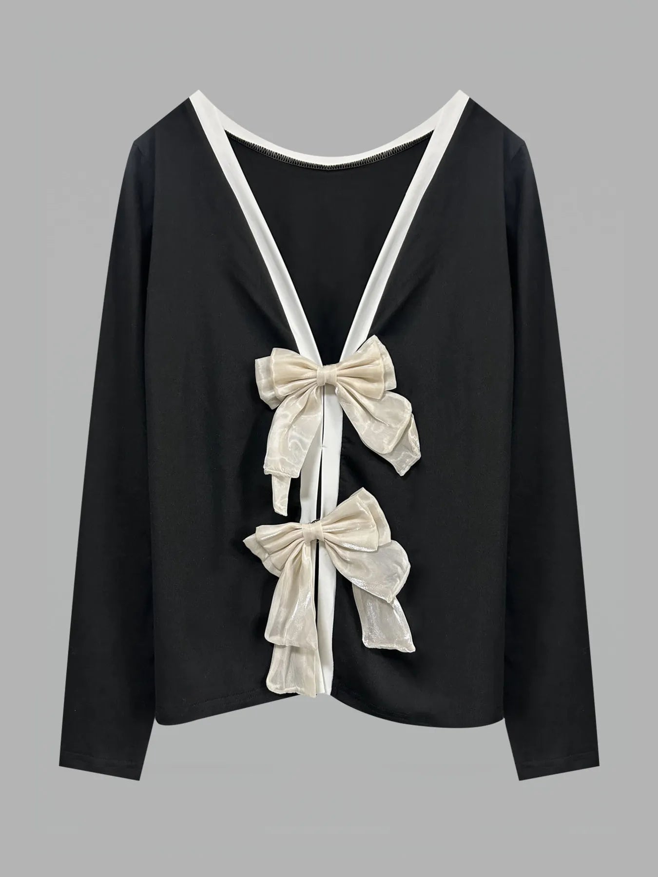 Long Sleeve Bow Tie Back T-Shirt OutfitFlow