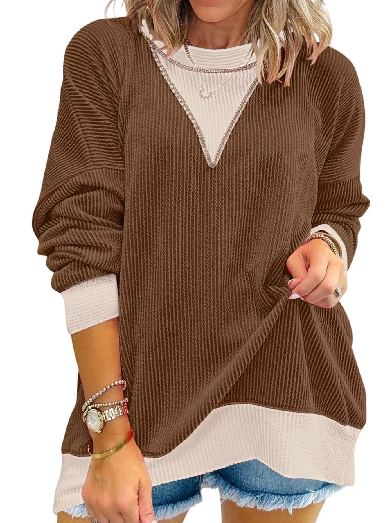 Contrast Dropped Shoulder Sweatshirt OutfitFlow