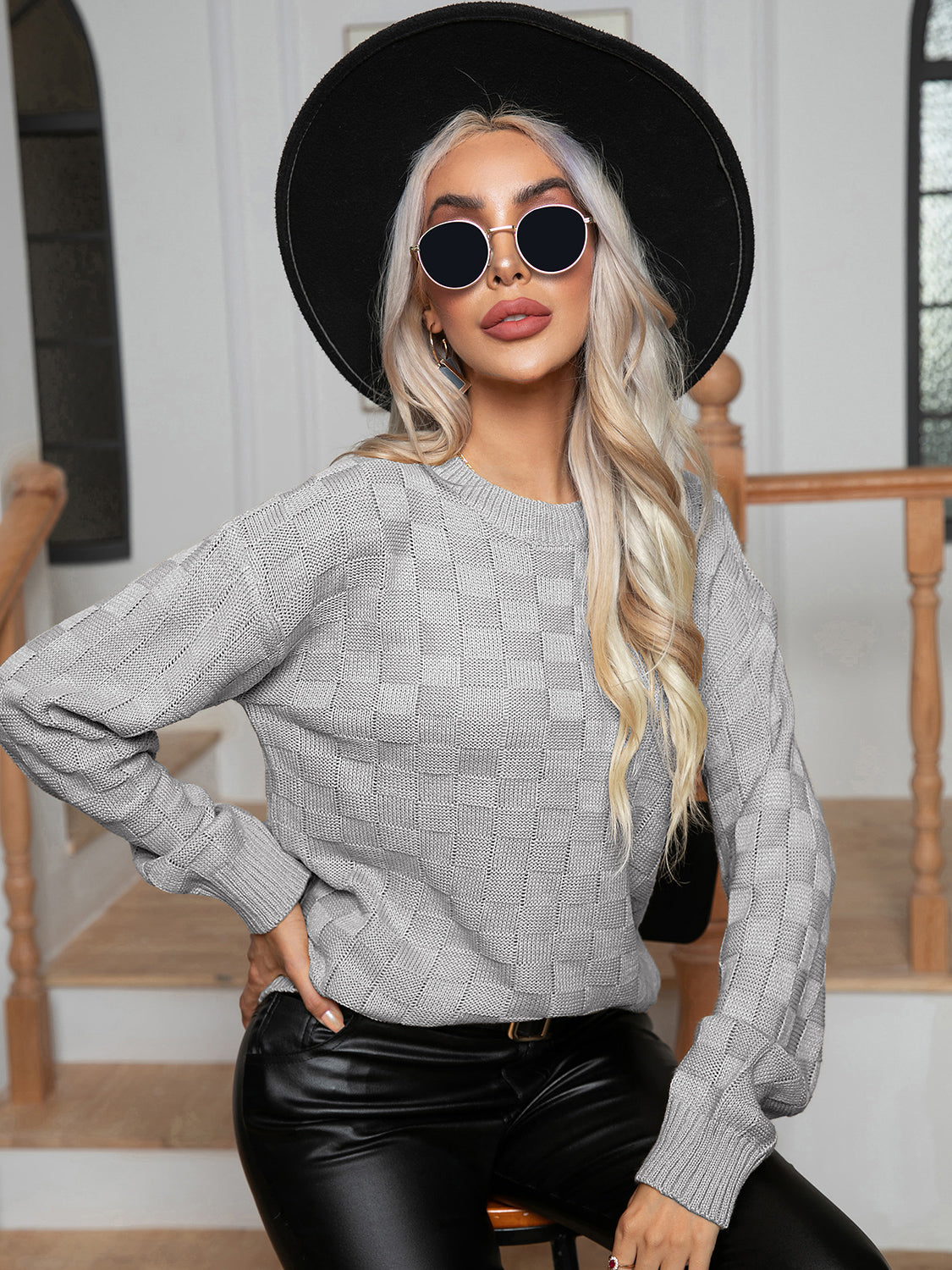Round Neck Drop Shoulder Sweater Trendsi