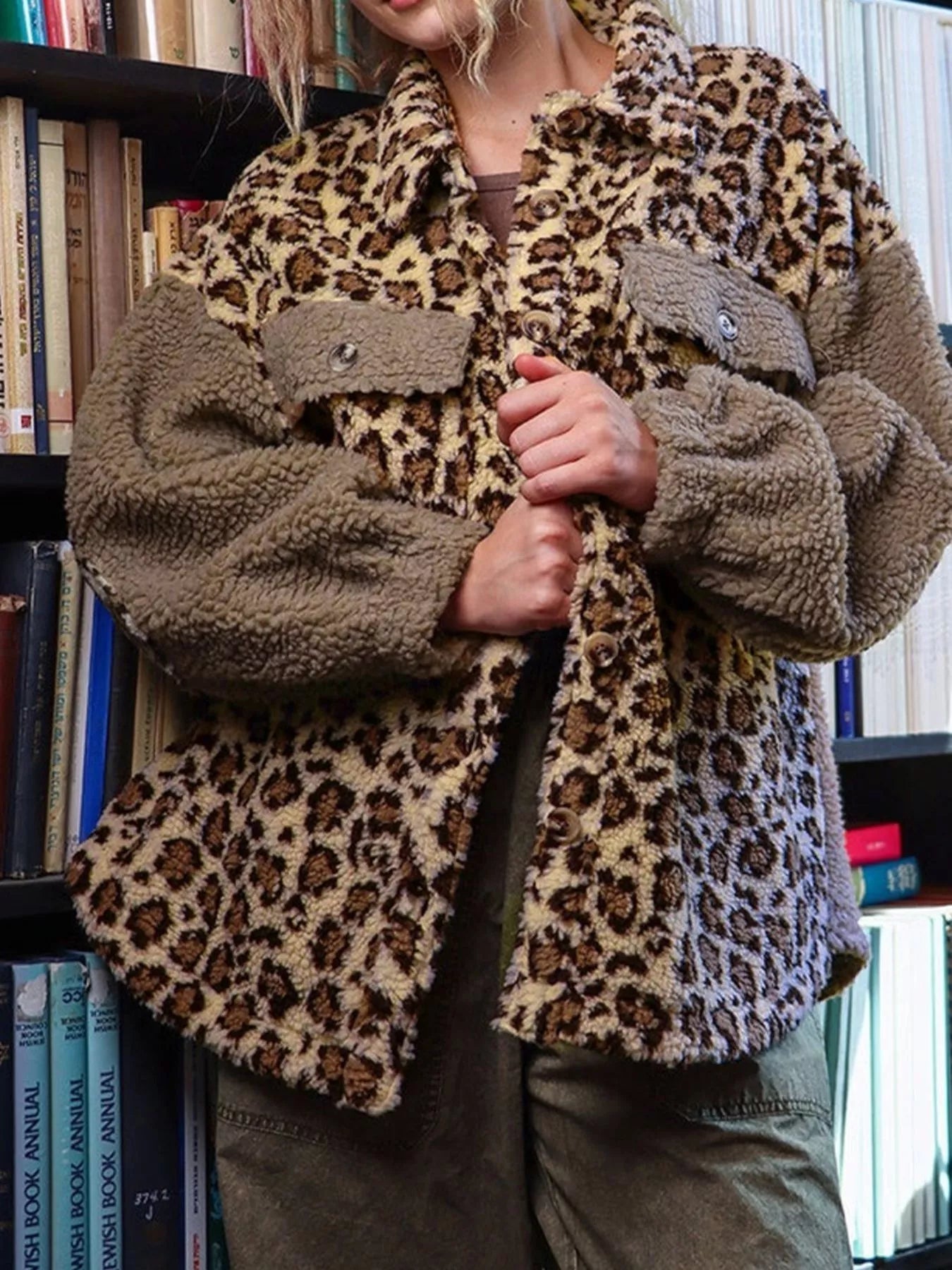 Leopard Print Teddy Fleece Jacket Leopard Trendsi