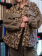 Leopard Print Teddy Fleece Jacket Leopard Trendsi