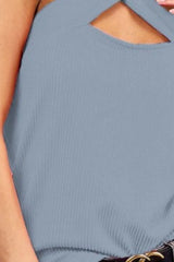 BiBi Lace Knit with Cut Out And Cross Neck Banded Top OutfitFlow