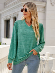 Outfit Flow - Heathered V-Neck Long Sleeve T-Shirt