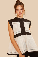 Annie Wear Contrast Trim Peplum Button Detail Blouse