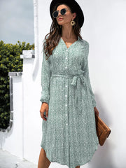 Button Down Printed Long Sleeve Shirt Dress OutfitFlow