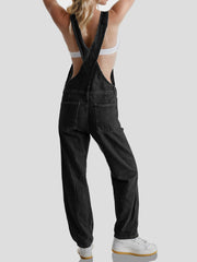 Square Neck Wide Strap Denim Overalls OutfitFlow