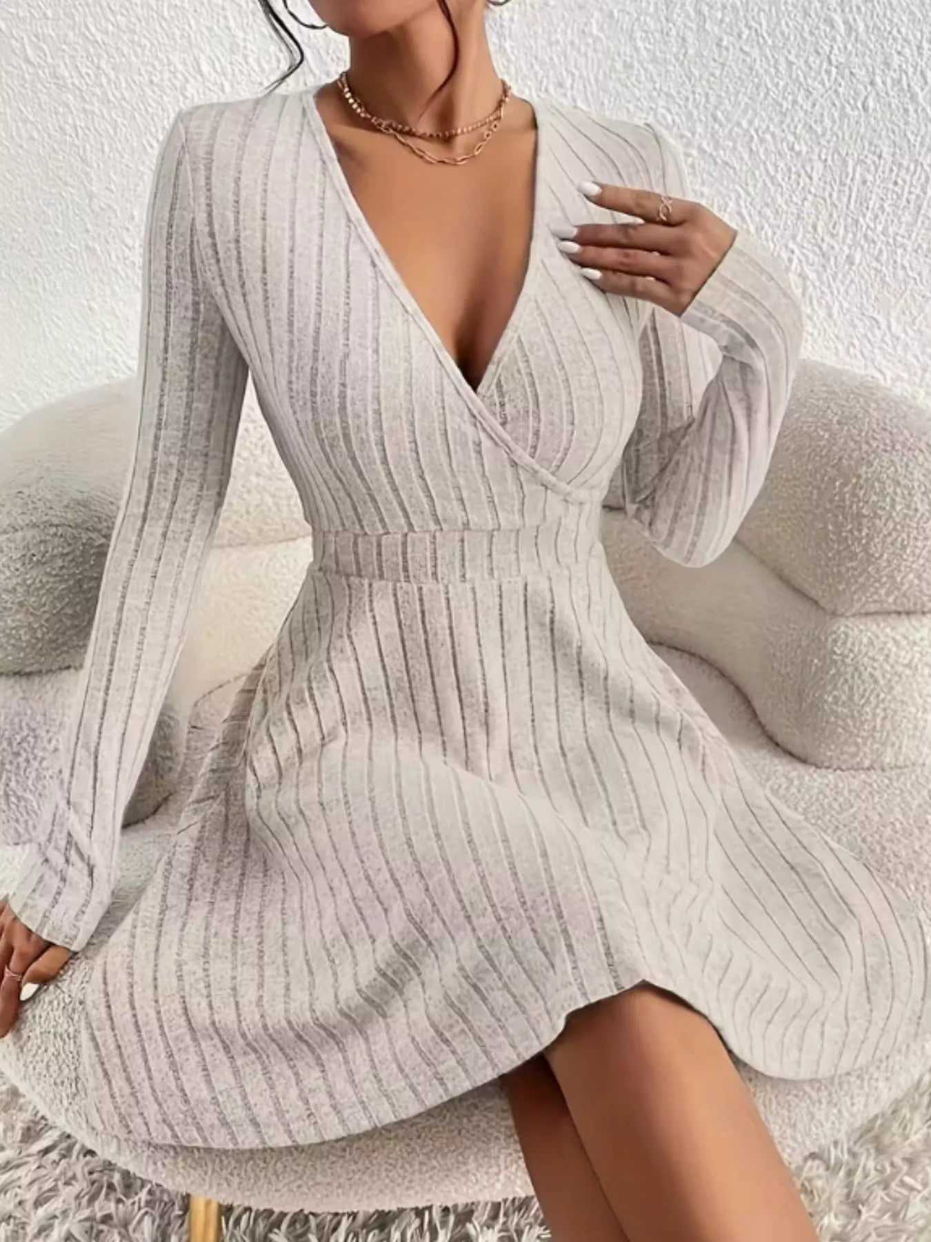 Ribbed Knit Wrap Mini Dress OutfitFlow